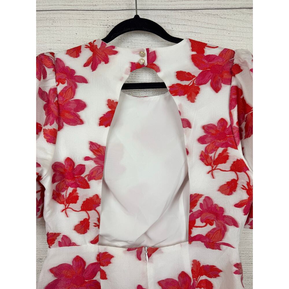 Entro Women's White & Pink Floral Puff Sleeve Open Back Mini Dress Size Large - Picture 10 of 11